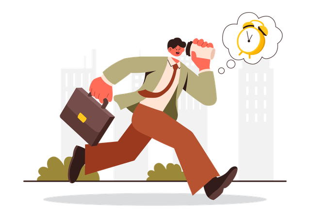 Businessman running late for office  Illustration