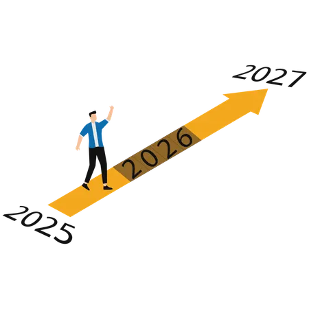 Businessman Running on 2025 2026 2027 years go to goal or way far  Illustration