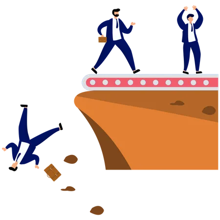 Businessman running on a conveyor belt on a cliff Illustration