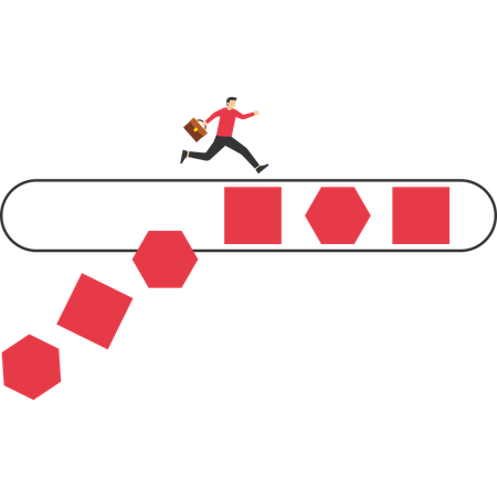 Businessman running on a square block that is about to collapse  Illustration