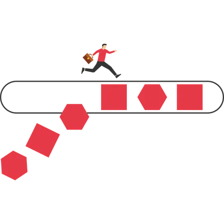 Businessman running on a square block that is about to collapse  Illustration