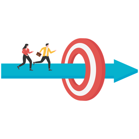 Businessman running on arrow piercing through target  Illustration