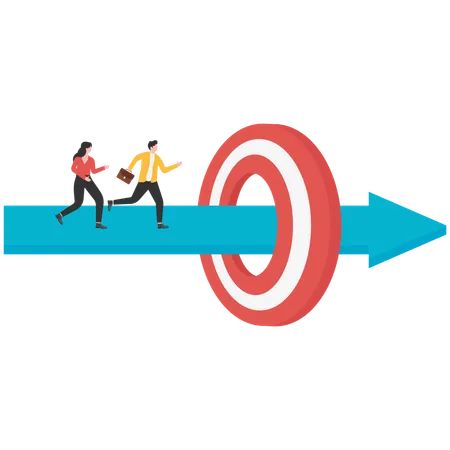 Businessman running on arrow piercing through target  Illustration