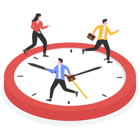 Businessman running on big clock face  Illustration