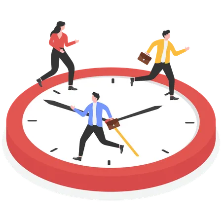 Businessman running on big clock face  Illustration