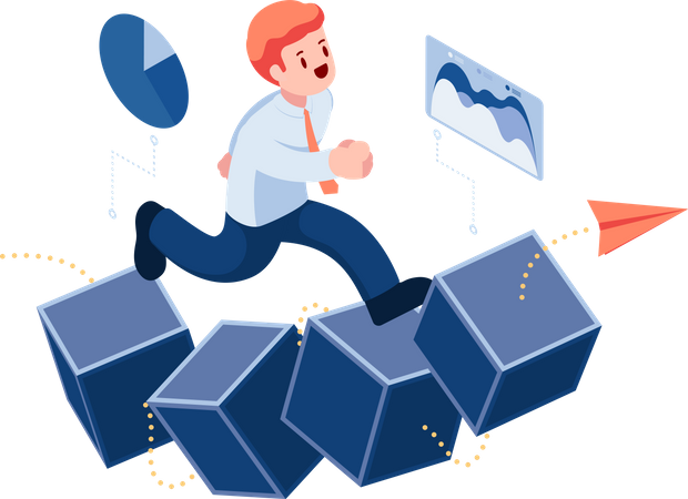 Businessman Running on Blockchain  Illustration