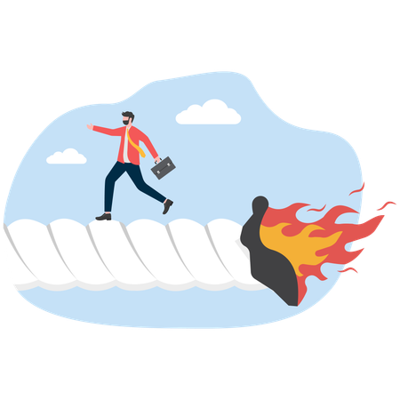 Businessman running on burning rope  Illustration