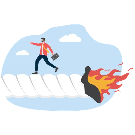 Businessman running on burning rope  Illustration