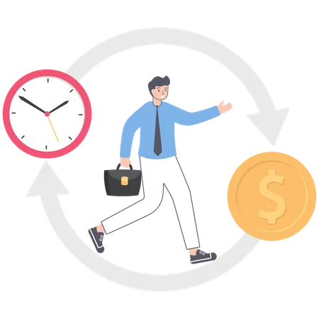 Businessman running on circle arrow diagram  Illustration