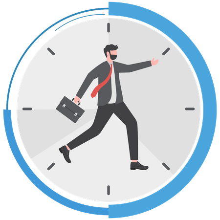 Businessman running on clock with briefcase  Illustration