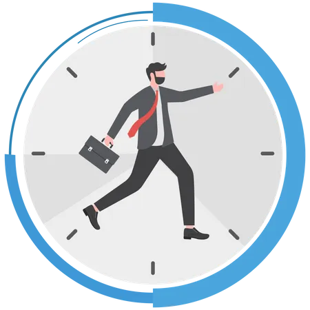 Businessman running on clock with briefcase  Illustration