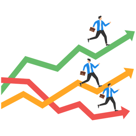 Businessman running on diagrams  Illustration