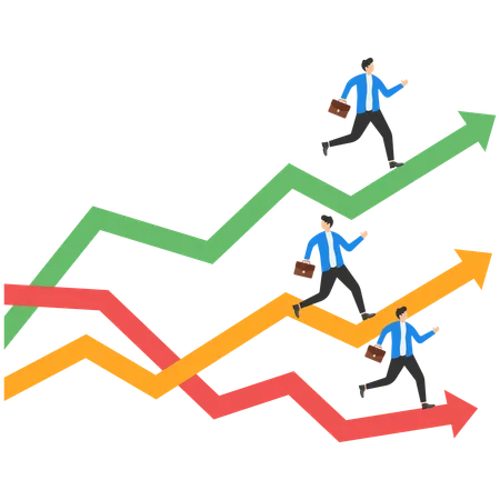 Businessman running on diagrams  Illustration