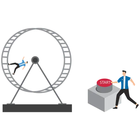 Businessman running on exercise wheel  Illustration