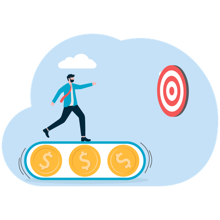 Businessman running on financial treadmill  Illustration