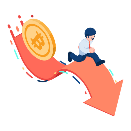 Businessman Running on Fluctuated Market Chart with Bitcoin  Illustration