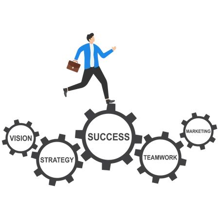 Businessman running on gear with success  Illustration