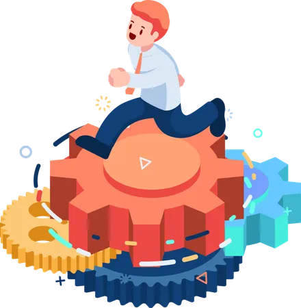 Businessman Running on Gears  Illustration