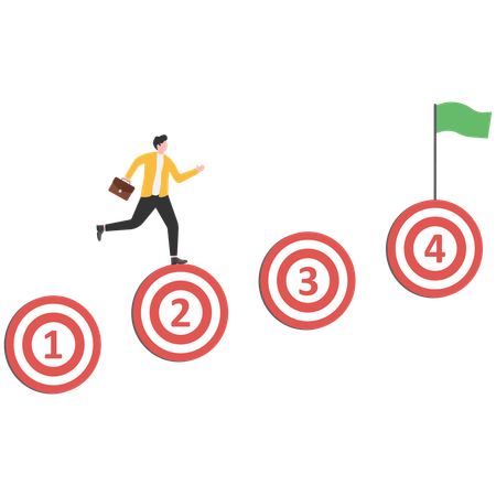 Businessman running on goal to achieving business goal  Illustration