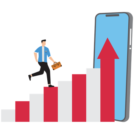 Businessman running on graph, chart  Illustration