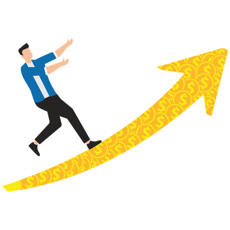 Businessman running on growth arrow  Illustration