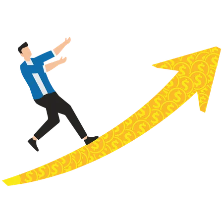 Businessman running on growth arrow  Illustration