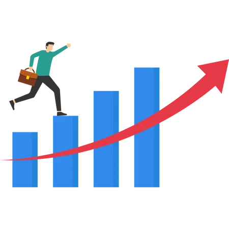 Businessman running on growth graph  Illustration