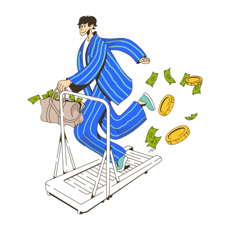 Businessman running on money treadmill  Illustration