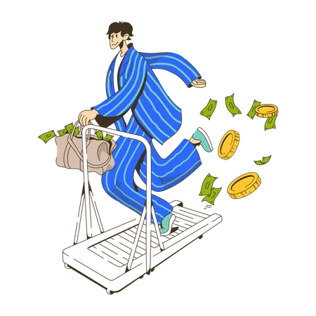 Businessman running on money treadmill  Illustration