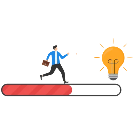 Solution And Idea Loading Concept With Progress Bar And Light Bulb Symbol Big Idea Innovation And Creativity For Success Businessman Running On Progress Bar Symbol Vector Illustration Illustration