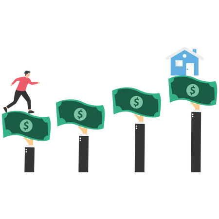 Housing Price Rising Up Real Estate Or Property Growth Concept Businessman Running On Rising Green Graph On House Roof Illustration