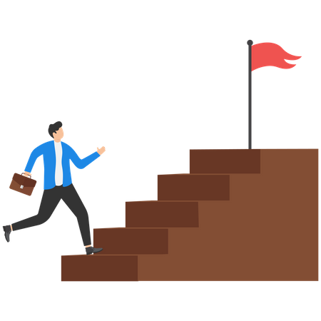Businessman running on stairway toward business winner  Illustration