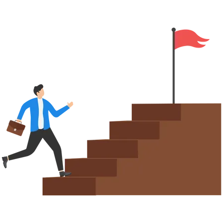 Stairway For Success Concept With Businessman Climbs To The Top Vector Illustration Illustration
