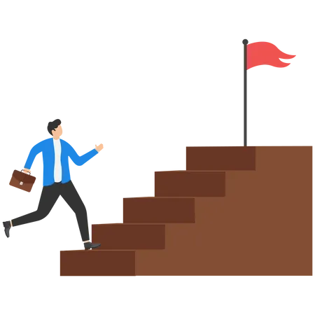 Businessman running on stairway toward business winner  Illustration