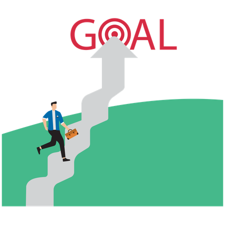 Businessman running on upward arrow into goal  Illustration