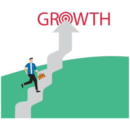 Businessman running on upward arrow into growth  Illustration