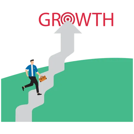 Businessman running on upward arrow into growth  Illustration