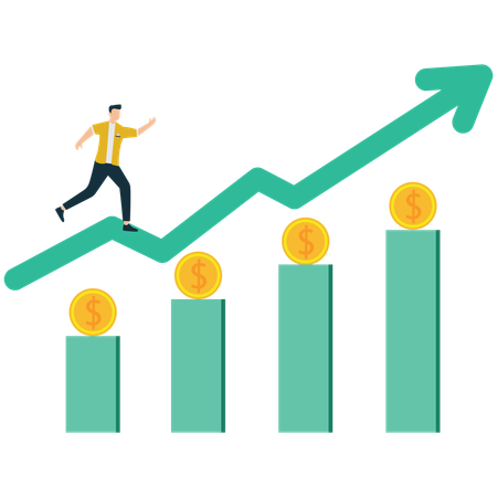 Businessman Running on Upward Economic Growth Graph  Illustration