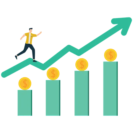 Businessman Running on Upward Economic Growth Graph  Illustration