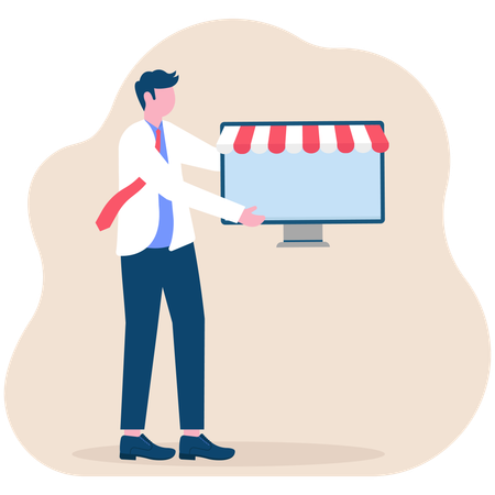 Businessman running online store  Illustration