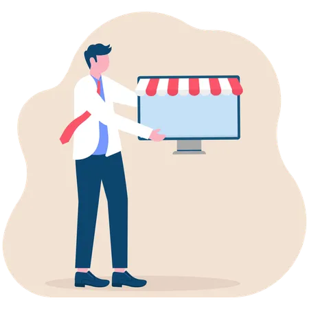 Businessman running online store  Illustration