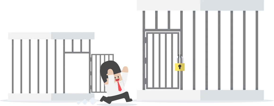 Businessman running out from small cage to the bigger cage  Illustration