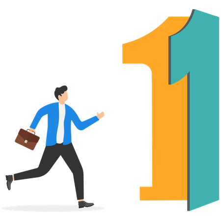 Businessman running out of success door  Illustration
