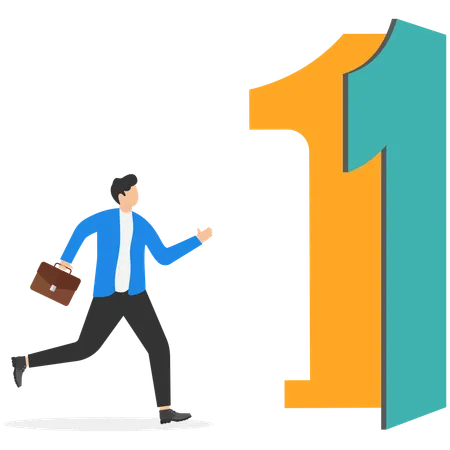 Businessman running out of success door  Illustration
