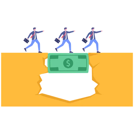 Businessman running over dollar note  Illustration