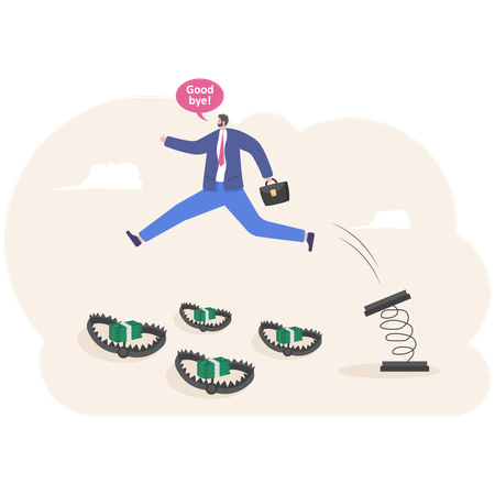 Businessman running overcome traps  Illustration