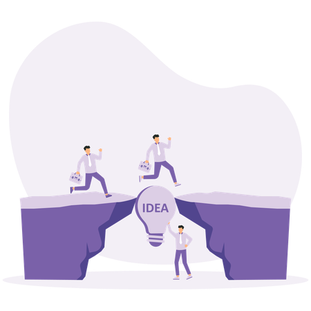 Businessman running pass gap between cliffs idea go to success  Illustration