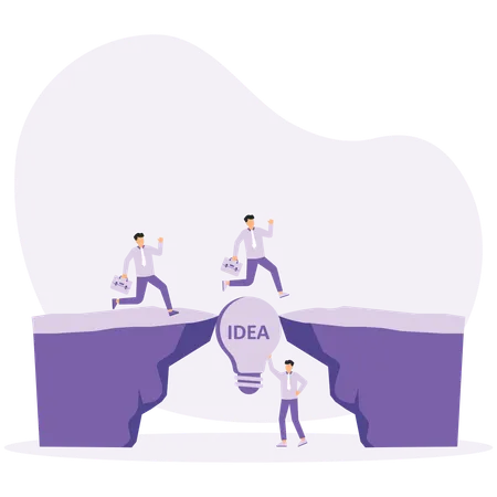 Businessman running pass gap between cliffs idea go to success  Illustration