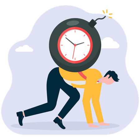 Businessman running quickly with time bomb behind his back  Illustration