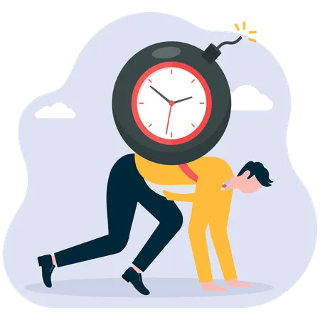 Businessman running quickly with time bomb behind his back  Illustration